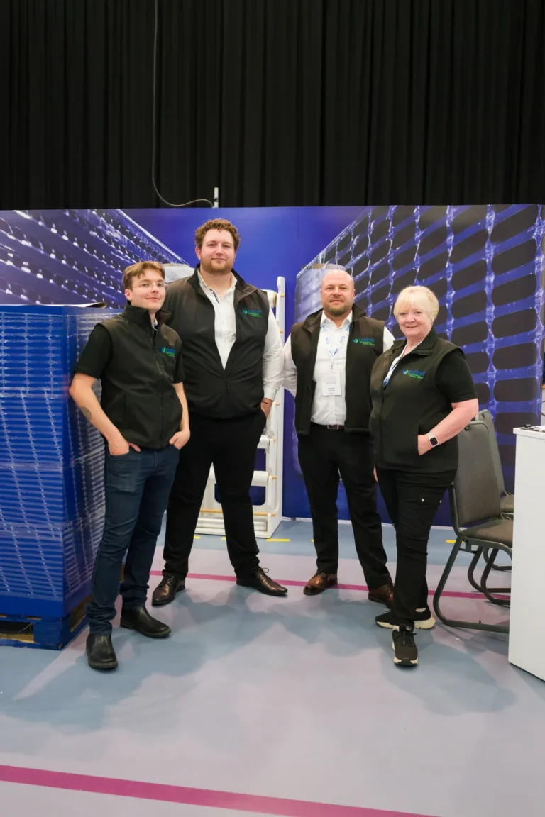 Exhibition team posing beside their stand at the 2026 Sustainable Food Factory and Food+Beverage Engineering event.