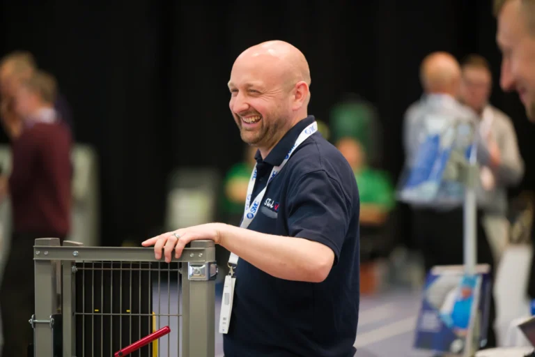 Exhibitor demonstrating equipment at the 2026 Sustainable Food Factory and Food+Beverage Engineering event.