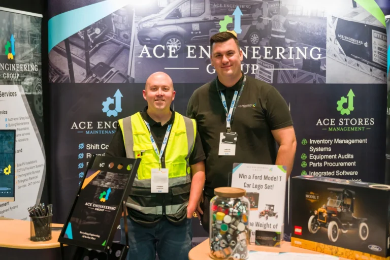 Exhibitors posing at the ACE Engineering stand at the 2026 Sustainable Food Factory and Food+Beverage Engineering event.